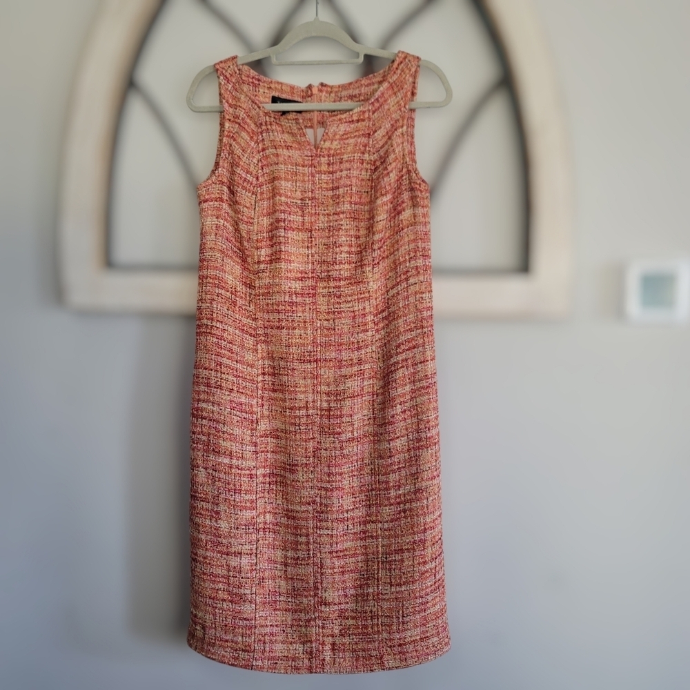 TALBOTS Red Orange Yellow Tweed Sheath Dress, Sz 10